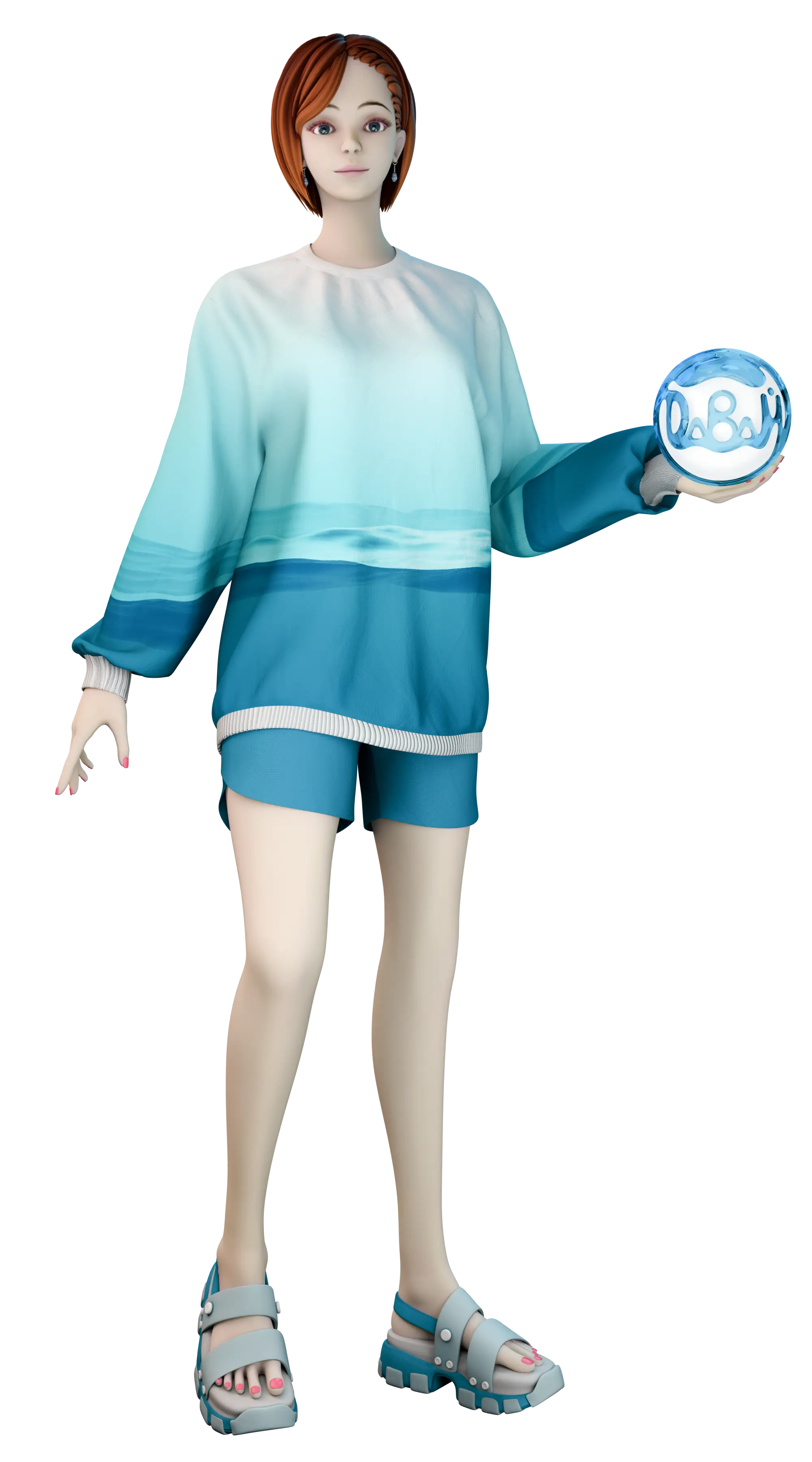 Маскот держит шар с логотипом