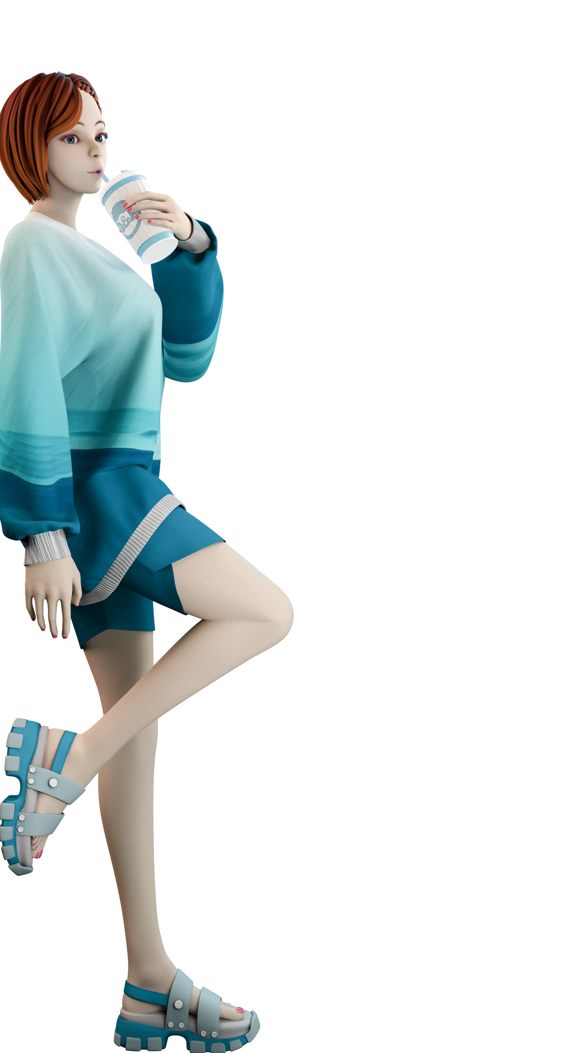 Маскот с кофе у стены