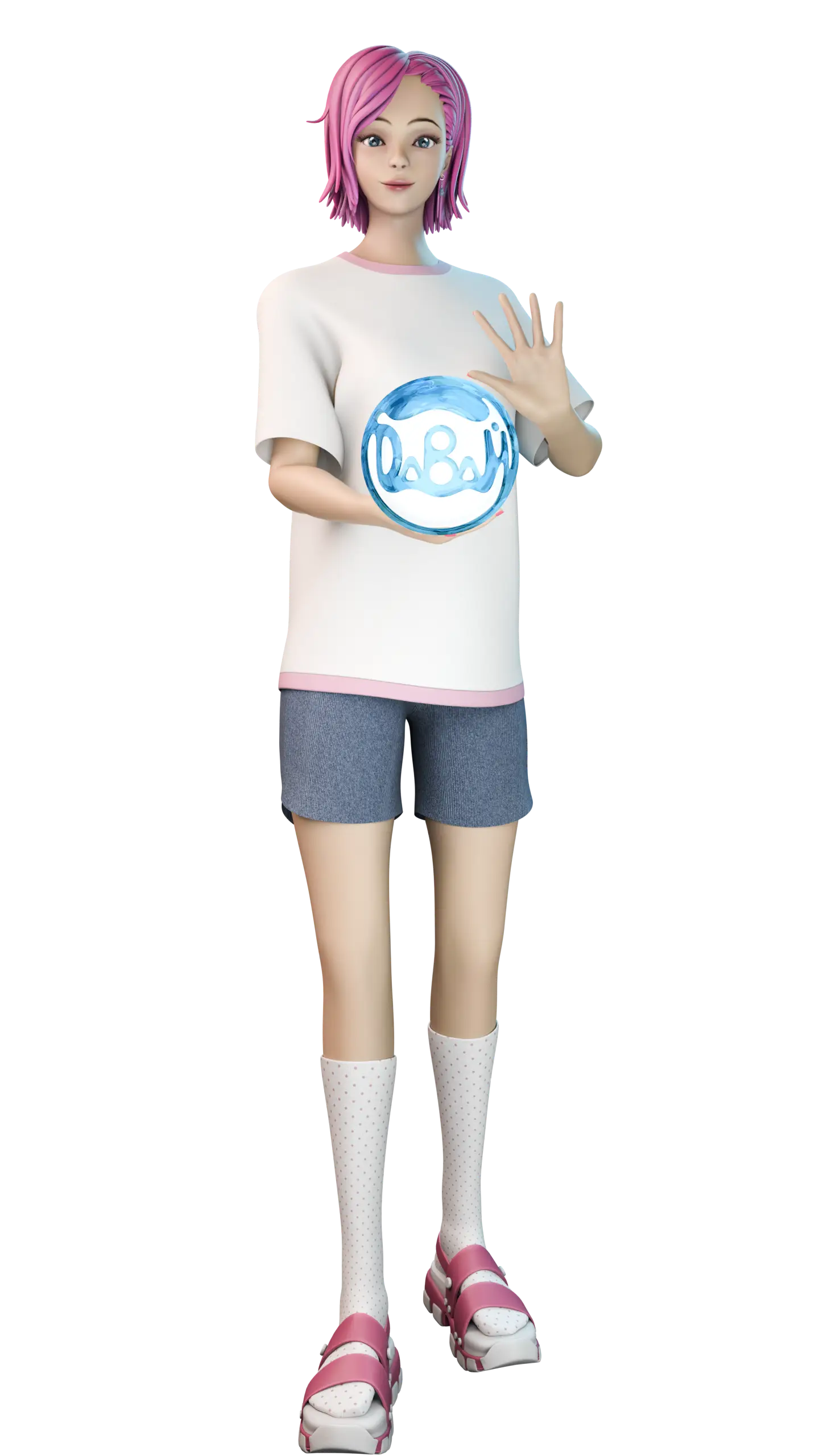 Маскот держит шар с логотипом