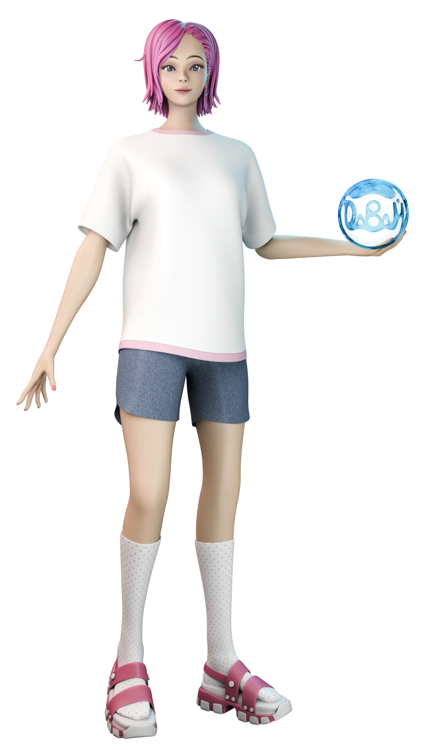 Маскот держит шар с логотипом